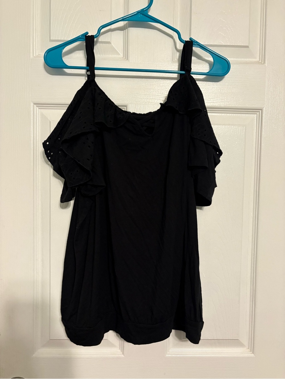 Torrid Super Soft Cold Shoulder Eyelet Ruffle Crop Top